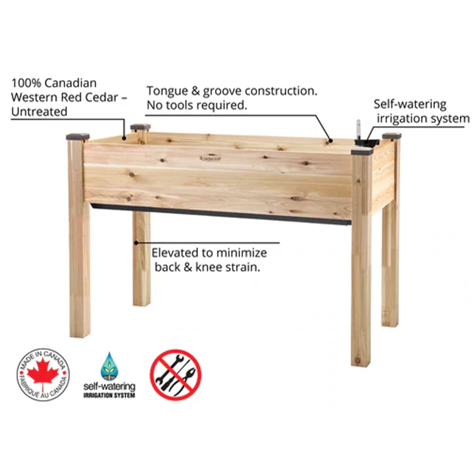 CedarCraft Self-Watering Elevated Cedar Garden Planter, 23"L x 49"W x 30"H