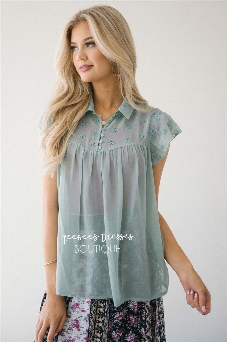 Embroidered Button Front Placket Top