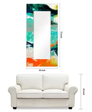 Empire Art Direct Tidal Abstract Rectangular On Free Floating Printed Tempered Art Glass Beveled Mirror  72 x 36