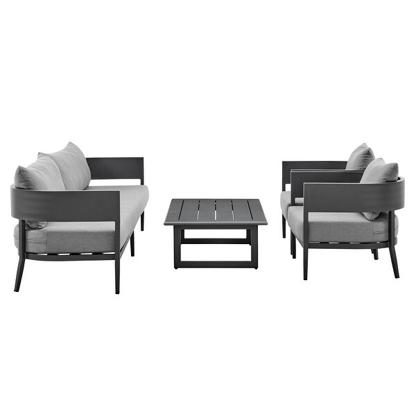 Argiope Dark Gray Aluminum Outdoor Patio 4 Piece Deep Seating Sofa Set with Gray Cushions