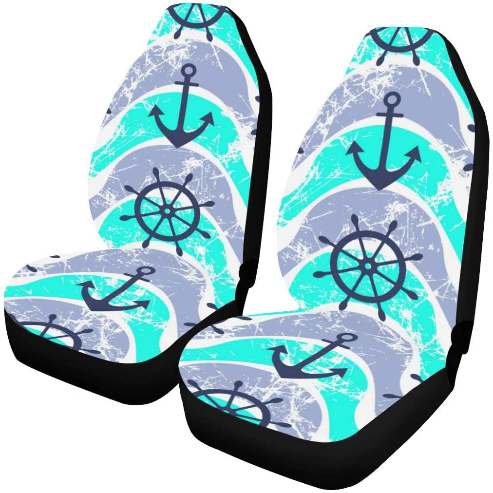 KXMDXA Set of 2 Car Seat Covers Nautical Theme Anchor and Rudder Universal Auto Front Seats Protector Fits for Car，SUV Sedan，Truck