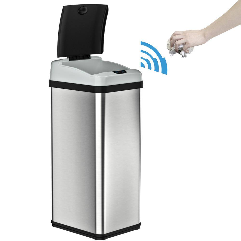 iTouchless 13 Gal. Stainless Steel Square Extra-Wide Lid Opening Motion Sensing Touchless Trash Can IT13RX