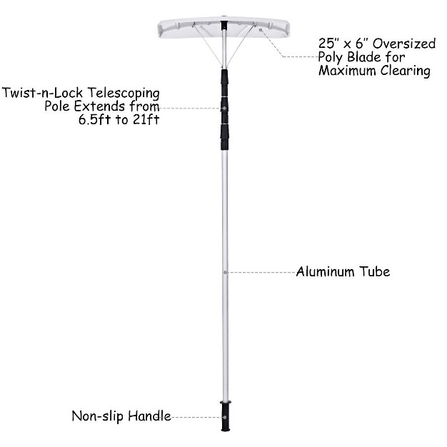 Costway 21ft Telescoping Snow Roof Rake Shovel Large Poly Blade Aluminum Tube Non slip Handle