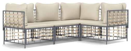 vidaXL Patio Furniture Set 4 Piece Sofa with Cushions Anthracite Poly Rattan   Tropical   Outdoor Sofas   by vidaXL LLC  Houzz