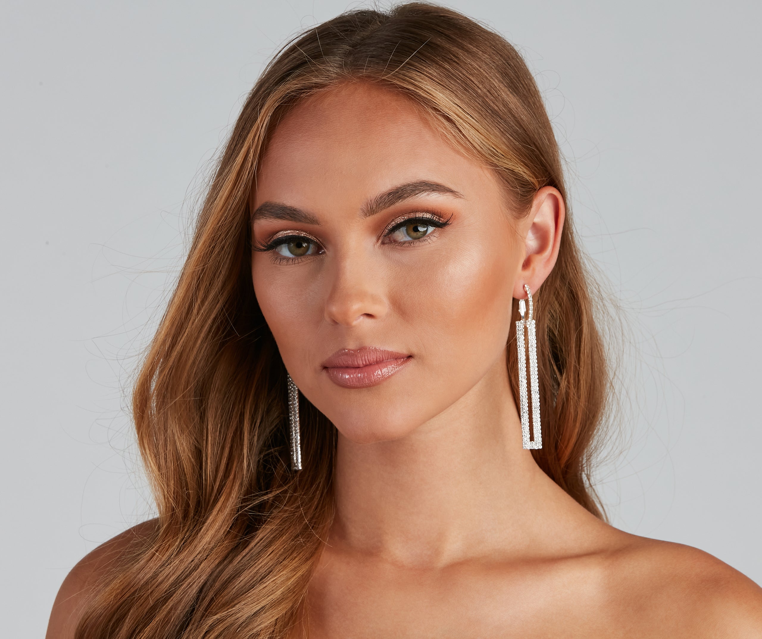 Drop It Low Rhinestone Rectangle Earrings