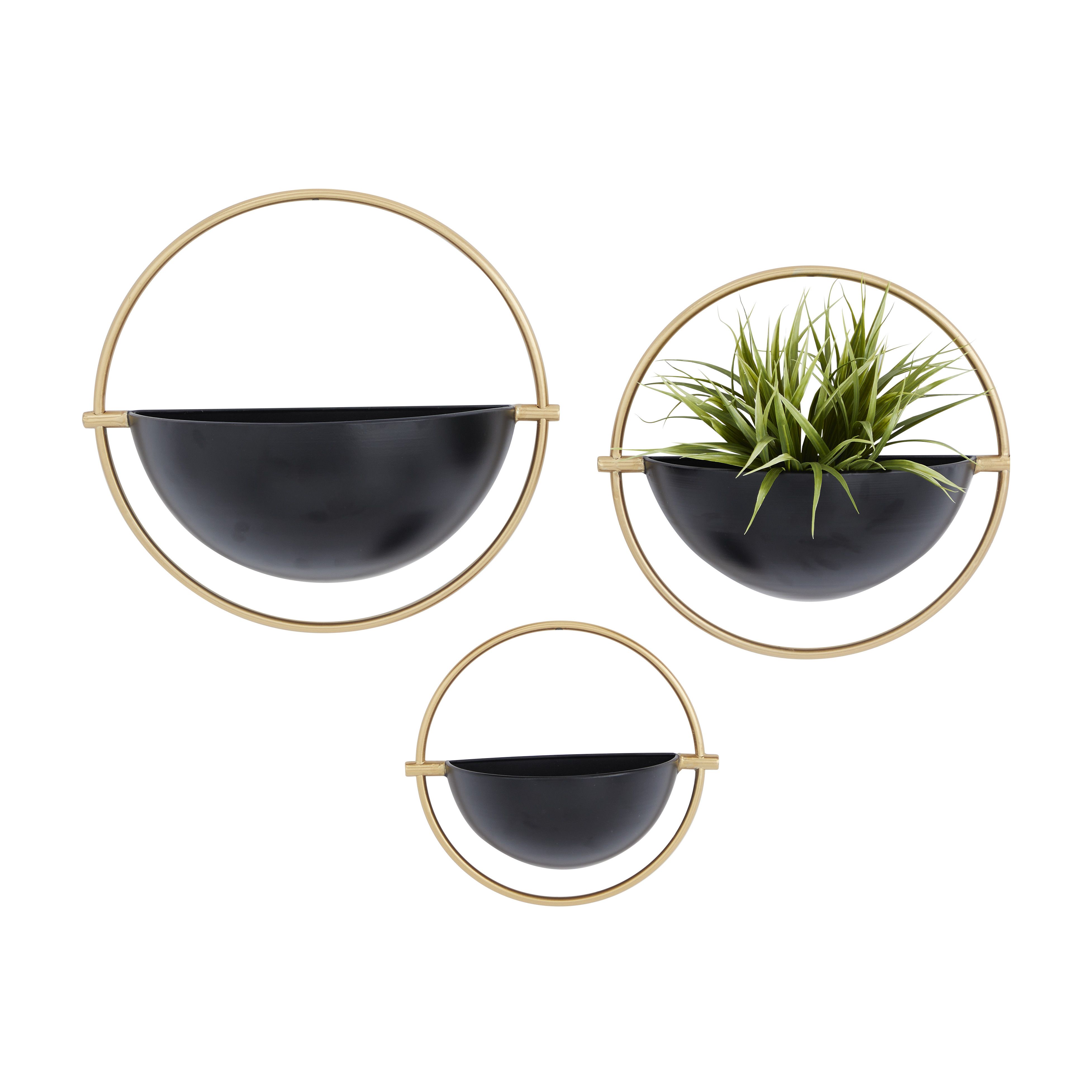 Set of 3 Black Iron Contemporary Planters 15 x 14 x 5