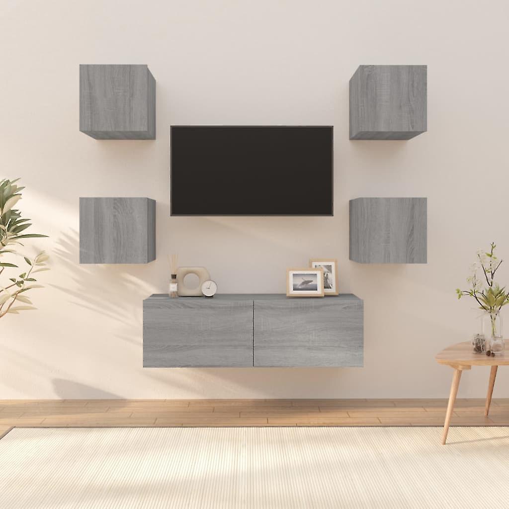 Wall-mounted Tv Cabinet Set Grey Sonoma Engineered Wood