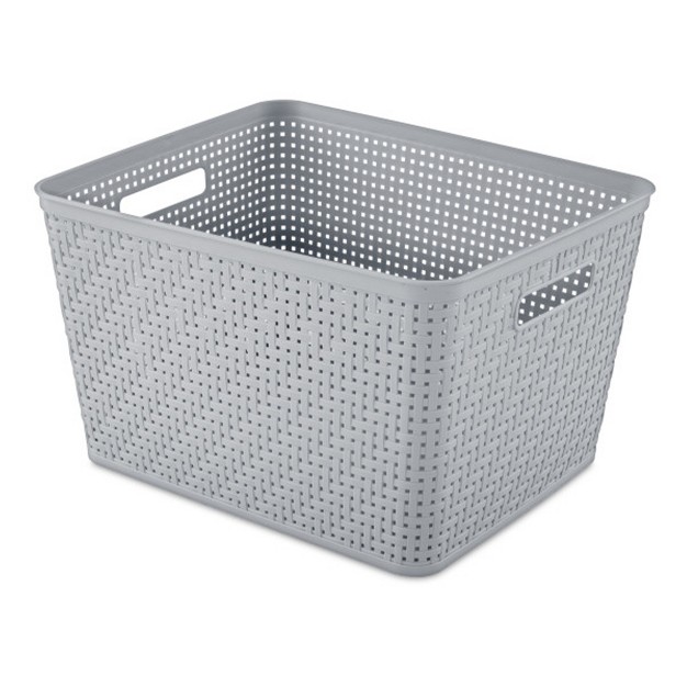 Sterilite 14 quot lx8 quot h Rectangular Weave Pattern Tall Basket W handles For Bathroom Laundry Room Pantry amp Closet Storage Organization Cement 6 Pack