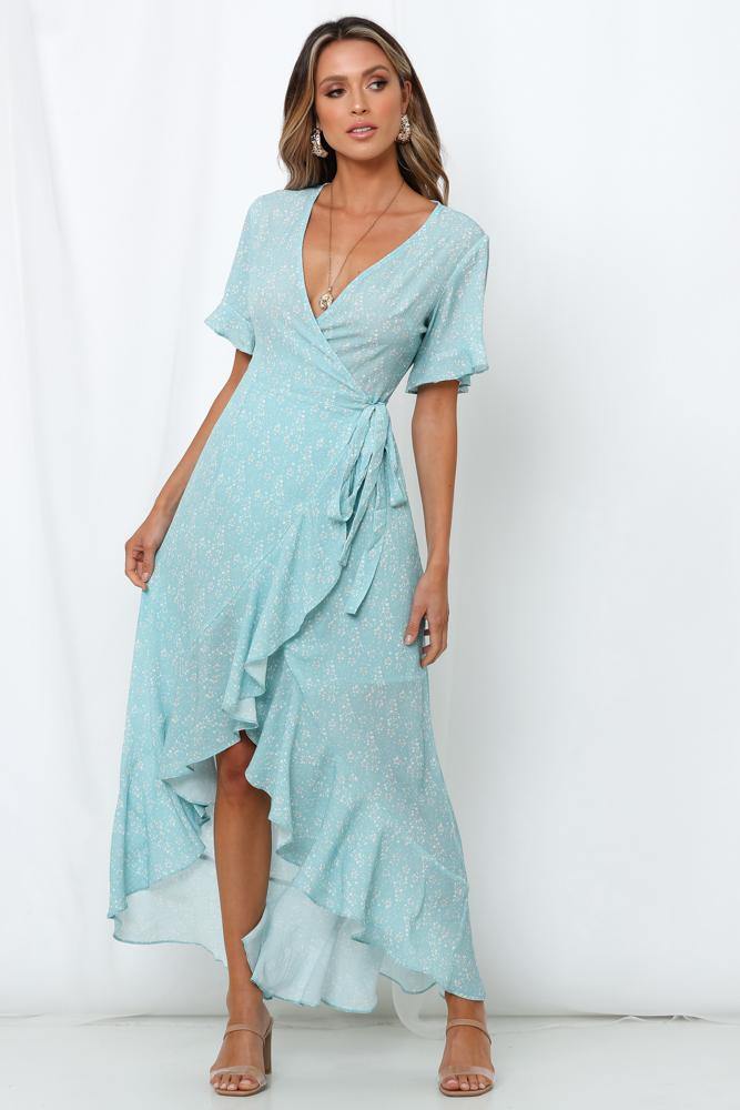 Kiss The Tulips Maxi Dress Aqua