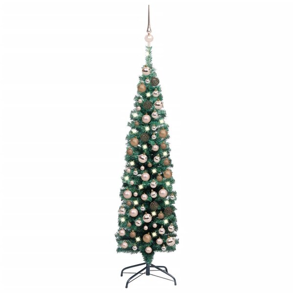 vidaXL Slim Artificial Christmas Tree with LEDsandBall Set Green 47.2