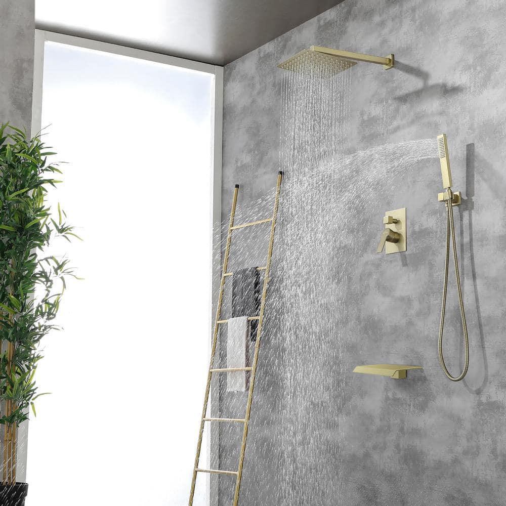 Boyel Living Wall Mount SingleHandle 1Spray Tub and Shower Faucet in Brushed Gold  10 Inch