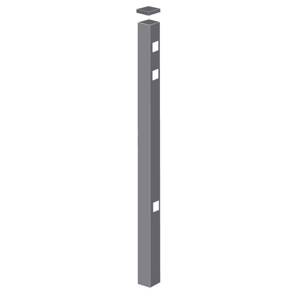 Barrette Outdoor Living Natural Reflections Standard-Duty 2 in. x 2 in. x 6-7/8 ft. Pewter Aluminum Fence End Post 73008716