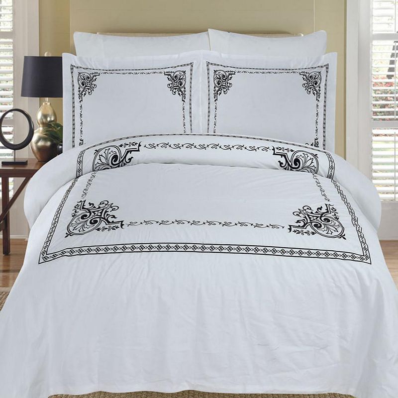 Athena Embroidered 3-PC Duvet Cover Set