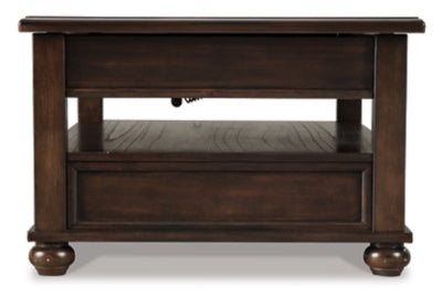 Signature Design by Ashley Barilanni Traditional Lift Top Coffee Table with 1 Storage Drawer, Open Shelf and Hidden Storage, Dark Brown