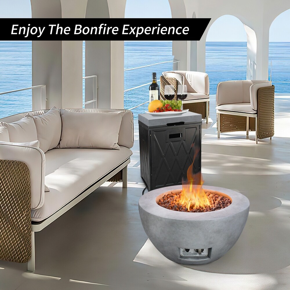 Kante 25 inch Round Concrete   Metal Outdoor Smokeless 50 000 BTU Propane Gas Fire Pit Bowl Table   25\