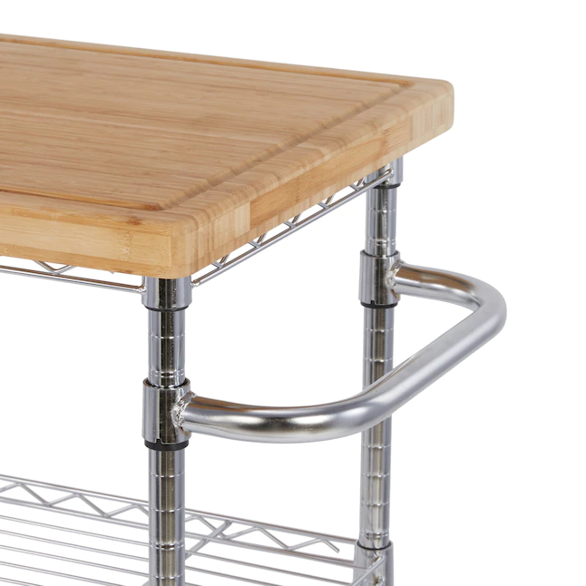 Style Selections Chrome Steel Base with Wood Top Rolling Kitchen Cart (24-in x 19.7-in x 38-in)