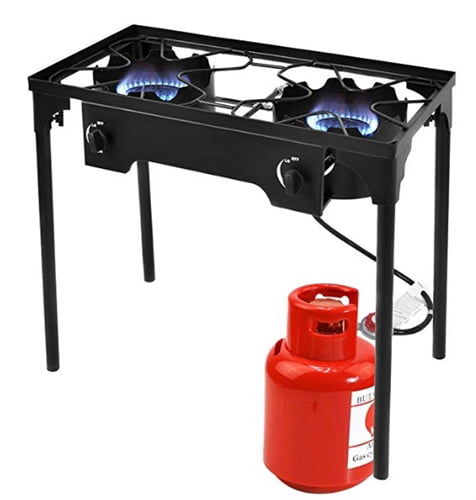 UBesGoo EX72 Portable Propane 15,0000BTU 2 Burner Outdoor Camp Stove, Black