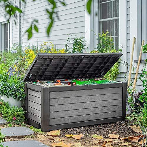 165 Gallon Weather Resistant Resin Deck Storage Container Box Outdoor Patio Garden Furniture, Brown