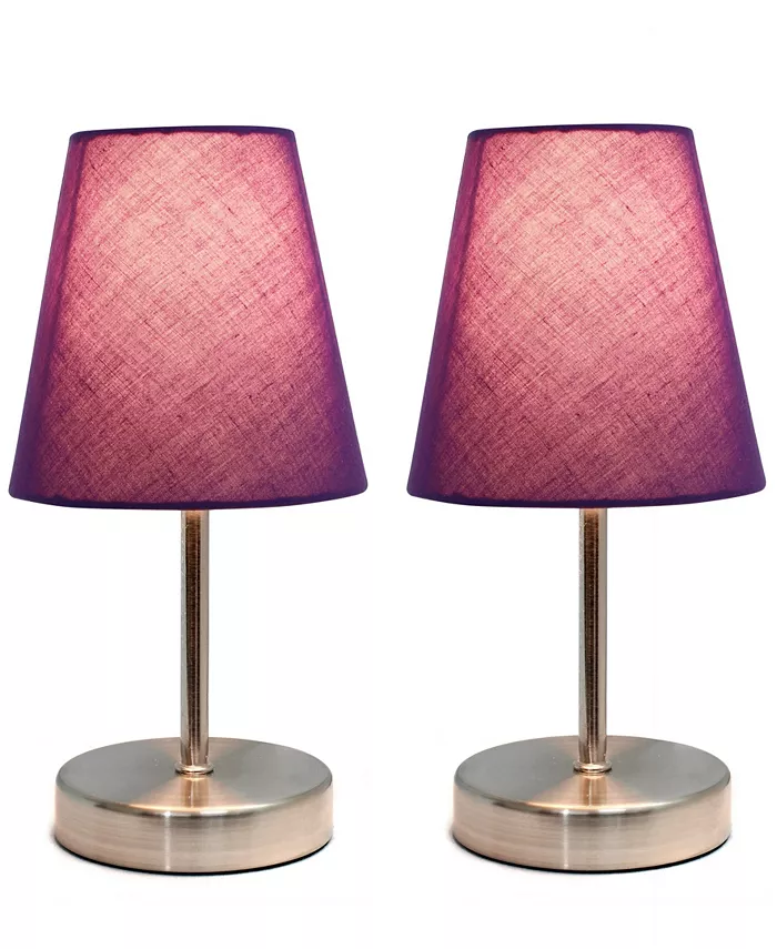 All The Rages Simple Designs Sand Nickel Mini Basic Table Lamp with Fabric Shade 2 Pack Set