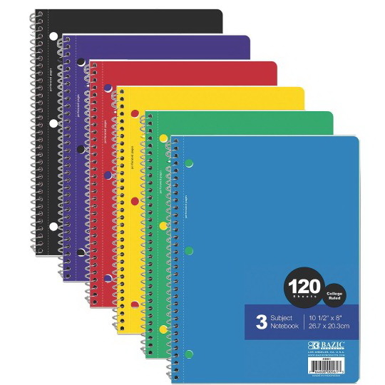 Bazic Products 3 Subject College Ruled Spiral Note...