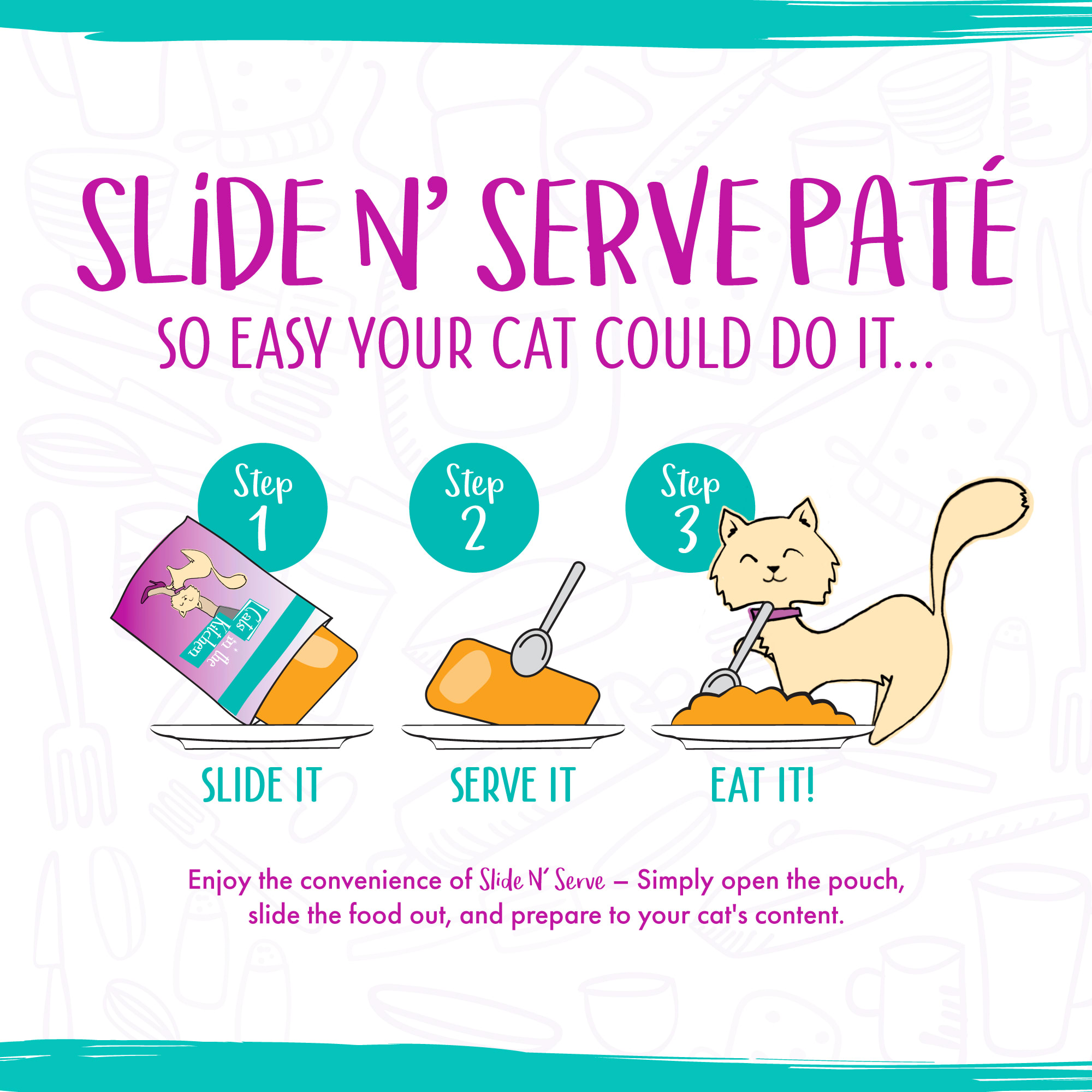 Cats in the Kitchen Slide 'n Serve Pate Cat to the Future Chicken  Salmon Dinner Wet Food， 3 oz.， Case of 12