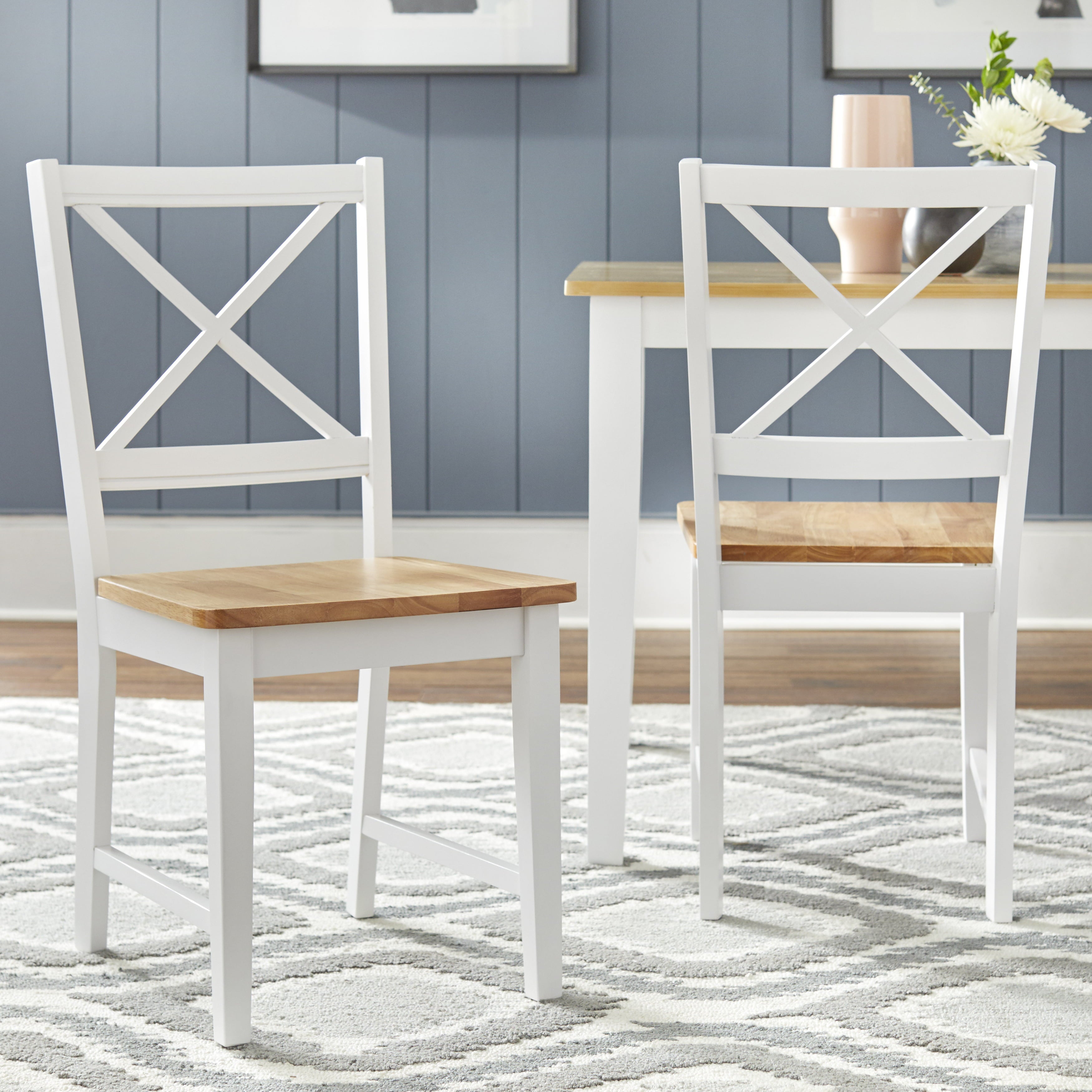 Virginia Cross-Back Chair， Set of 2， White/Natural