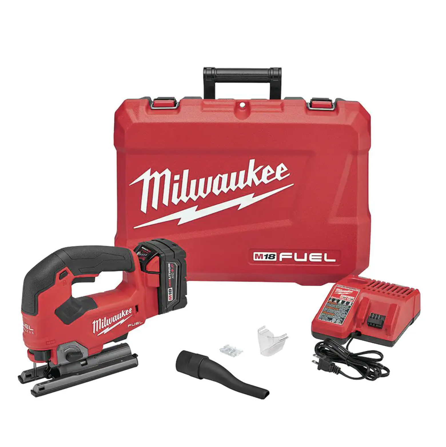 Milwaukee M18 FUEL 18-Volt Lithium-Ion Brushless Cordless Jig Saw Kit with 5.0Ah Battery， Charger and Case (2737-21)