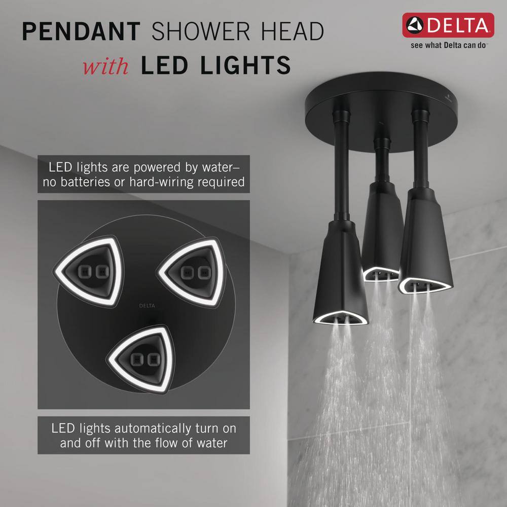 Delta Contemporary 1-Spray Patterns 2.5 GPM 9 in. Ceiling Mount Fixed Shower Head with H2Okinetic in Matte Black 57140-BL25-L