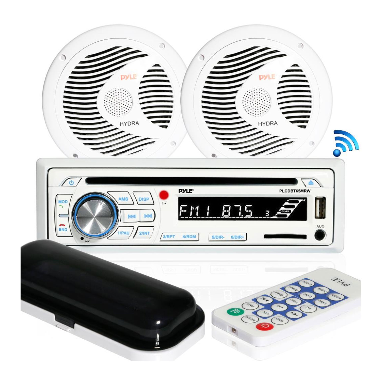 Pyle Marine Bluetooth Stereo Receiver and 6.5 Inch Speaker Pair with Remote， White