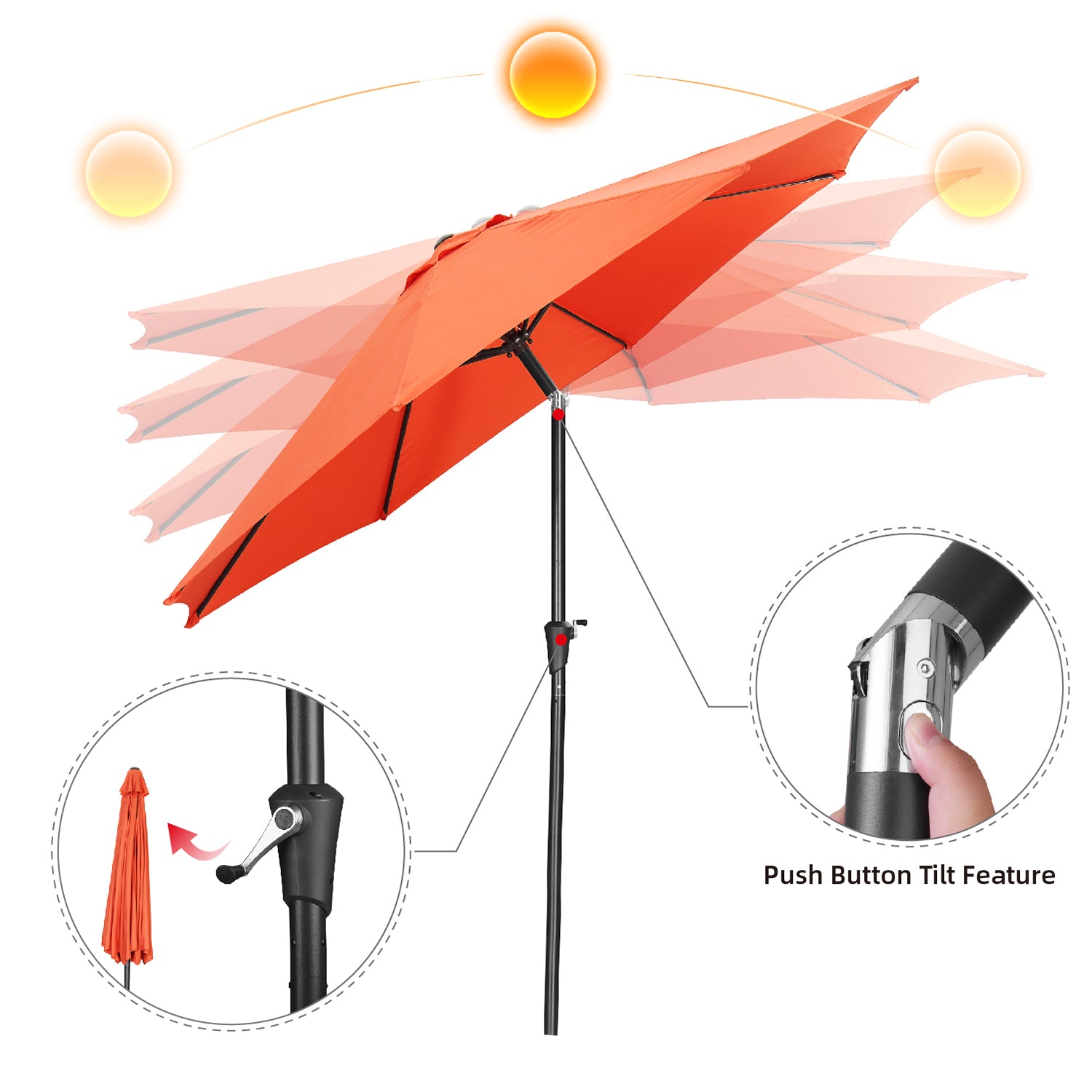 Ainfox 11FT Patio Umbrella Outdoor Portable Sun Umbrella Adjustable Angle  Yard Garden Umbrella Folding Sunshade Umbrella with Hand-cranking and Tilt Waterproof UV-proof