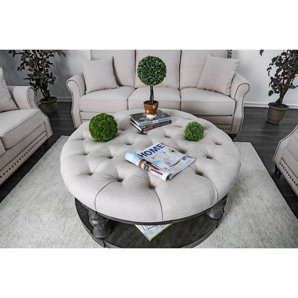 Wooden Round Coffee Table With Open Shelf