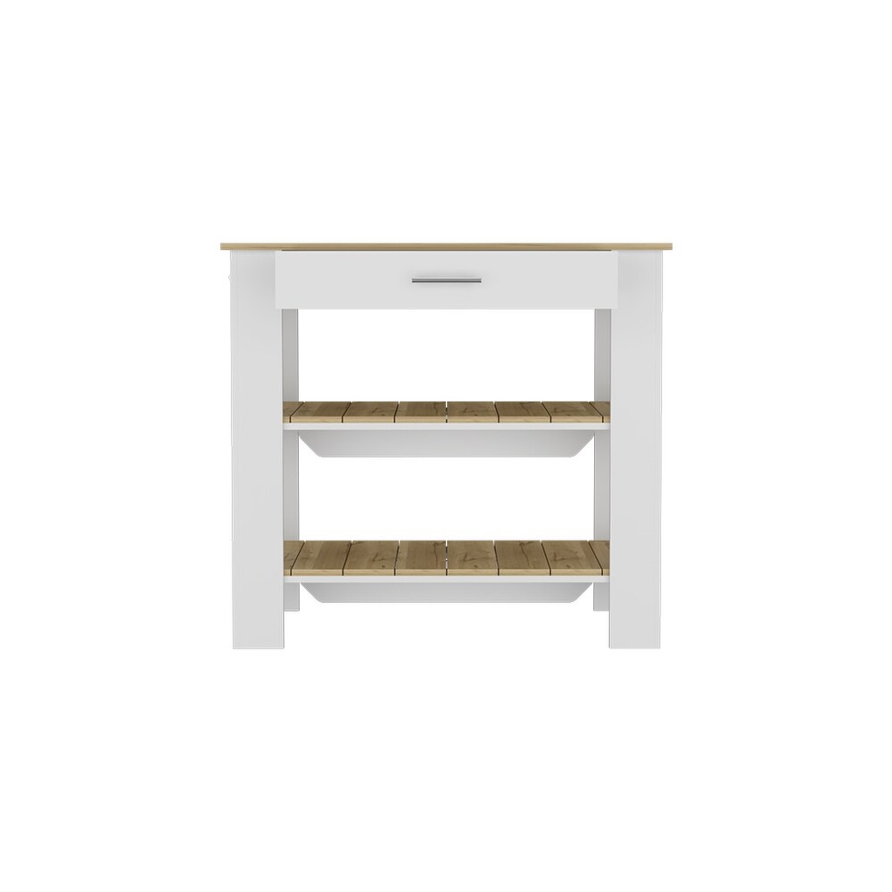 Kitchen Island 40 Inches Dozza Two Shelves  White / Light Oak High quality and durable