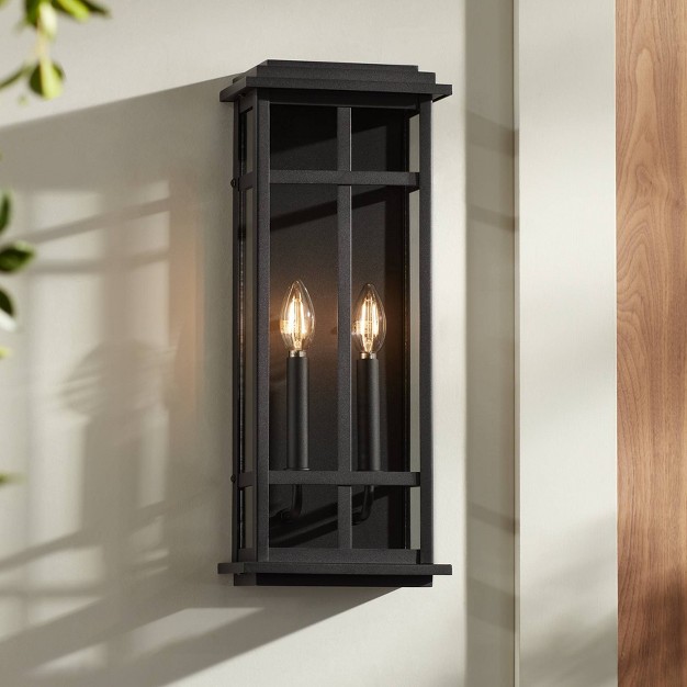 High Farmhouse Rustic Rectangular Outdoor Wall Light Fixture Mount Porch House Exterior 2 light Black Clear Glass Shade