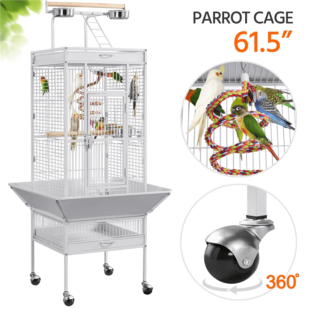 Yaheetech 61.5'' Rolling Play Top Parrot Cage Bird Cage， White