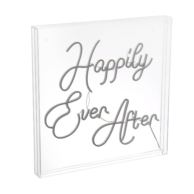 Happily Ever After Square Contemporary Glam Acrylic Box Usb Operated Led Neon Light White Jonathan Y