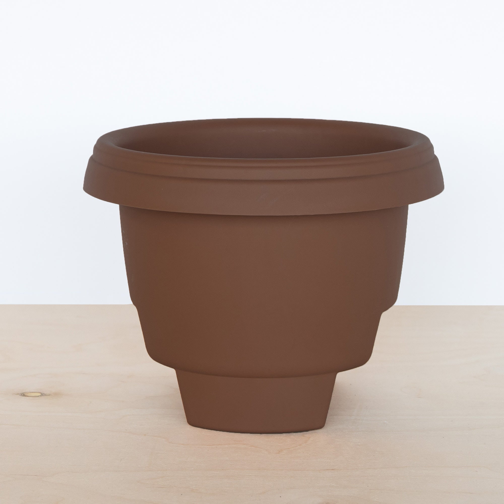 Bloem Modica Deck Rail Round Planter: 12" - Chocolate - Matte Finish, Fits Rail Sizes 3"-3.75", Durable Resin Pot, For Indoor and Outdoor Use, Gardening, 2 Gallon Capacity