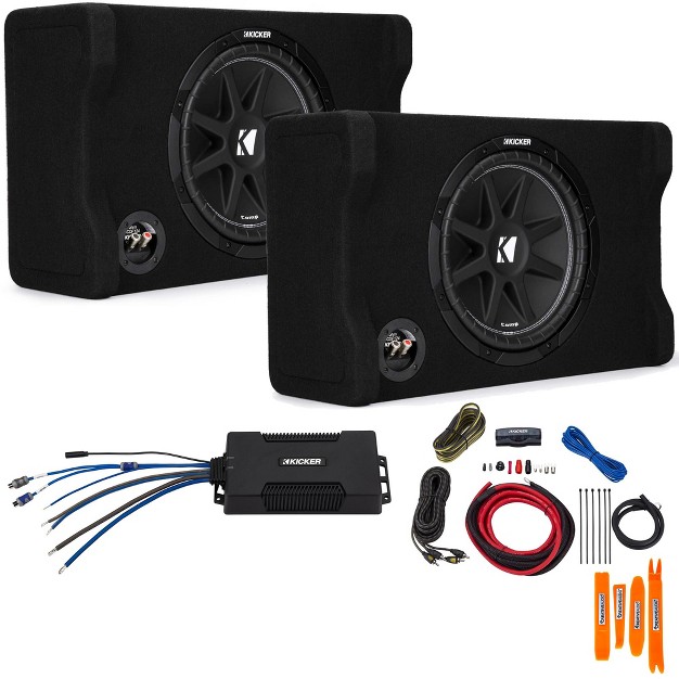 Subwoofer In Down Firing Enclosure With Pxa8001 Small Chassis Amplifier And Wire Kit