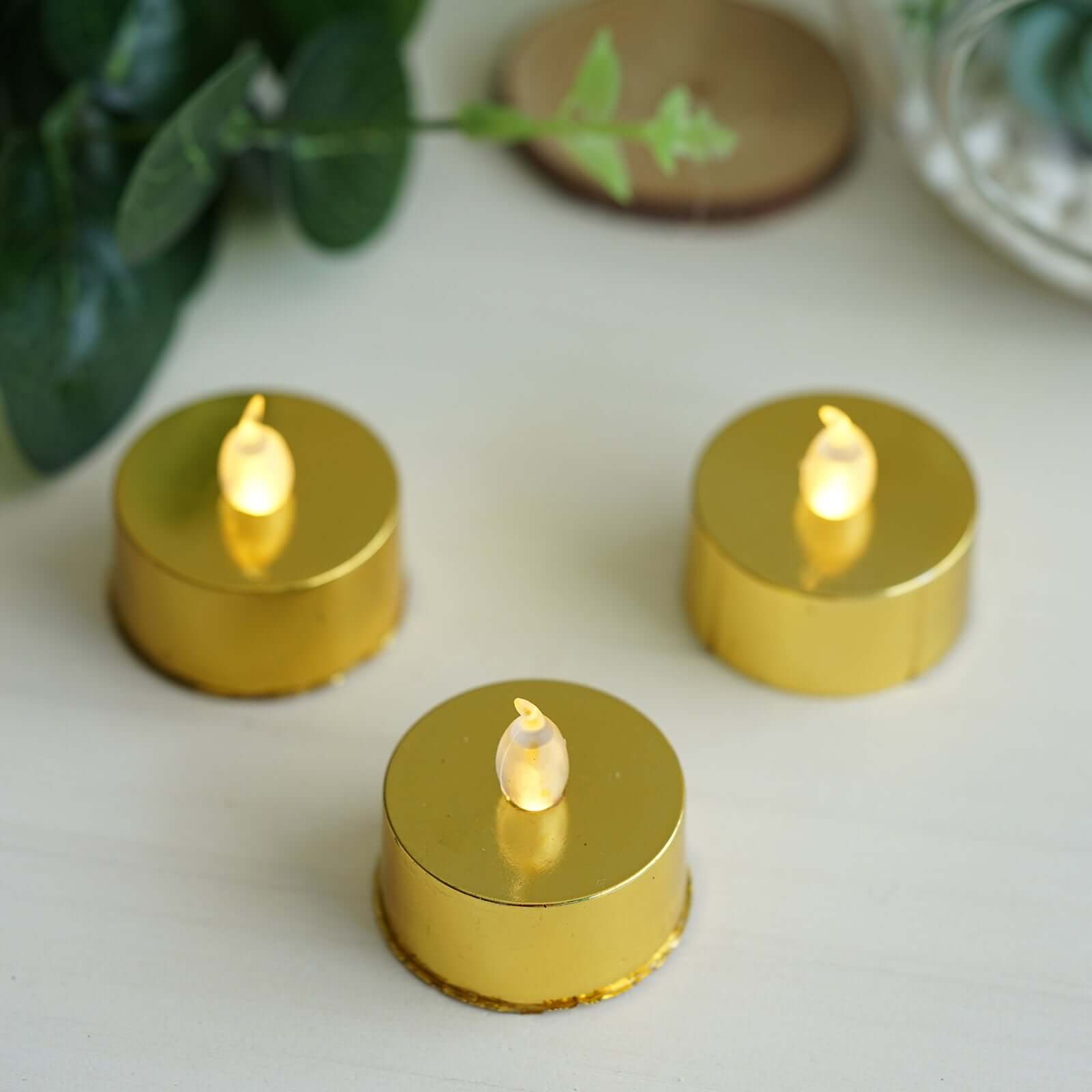 12 Pack Metallic Gold Flameless LED Tealight Candles, Battery Operated Reusable Candles