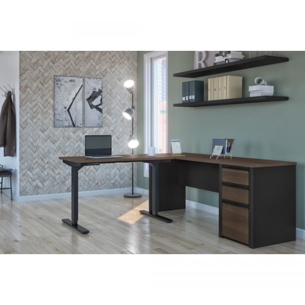 Bestar Connexion Height Adjustable L-Desk in Antigua and Black