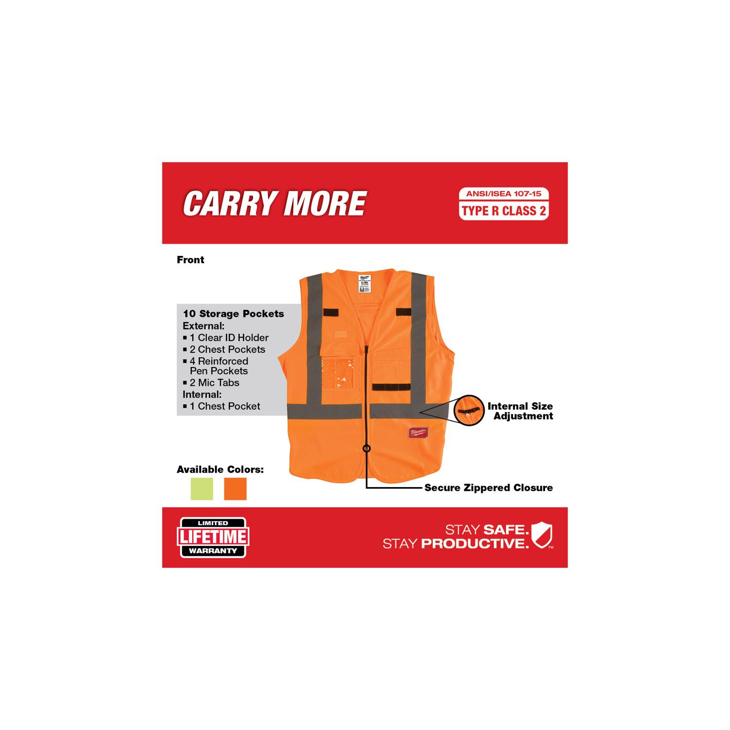 MW Reflective Safety Vest Hi-Viz Orange L/XL