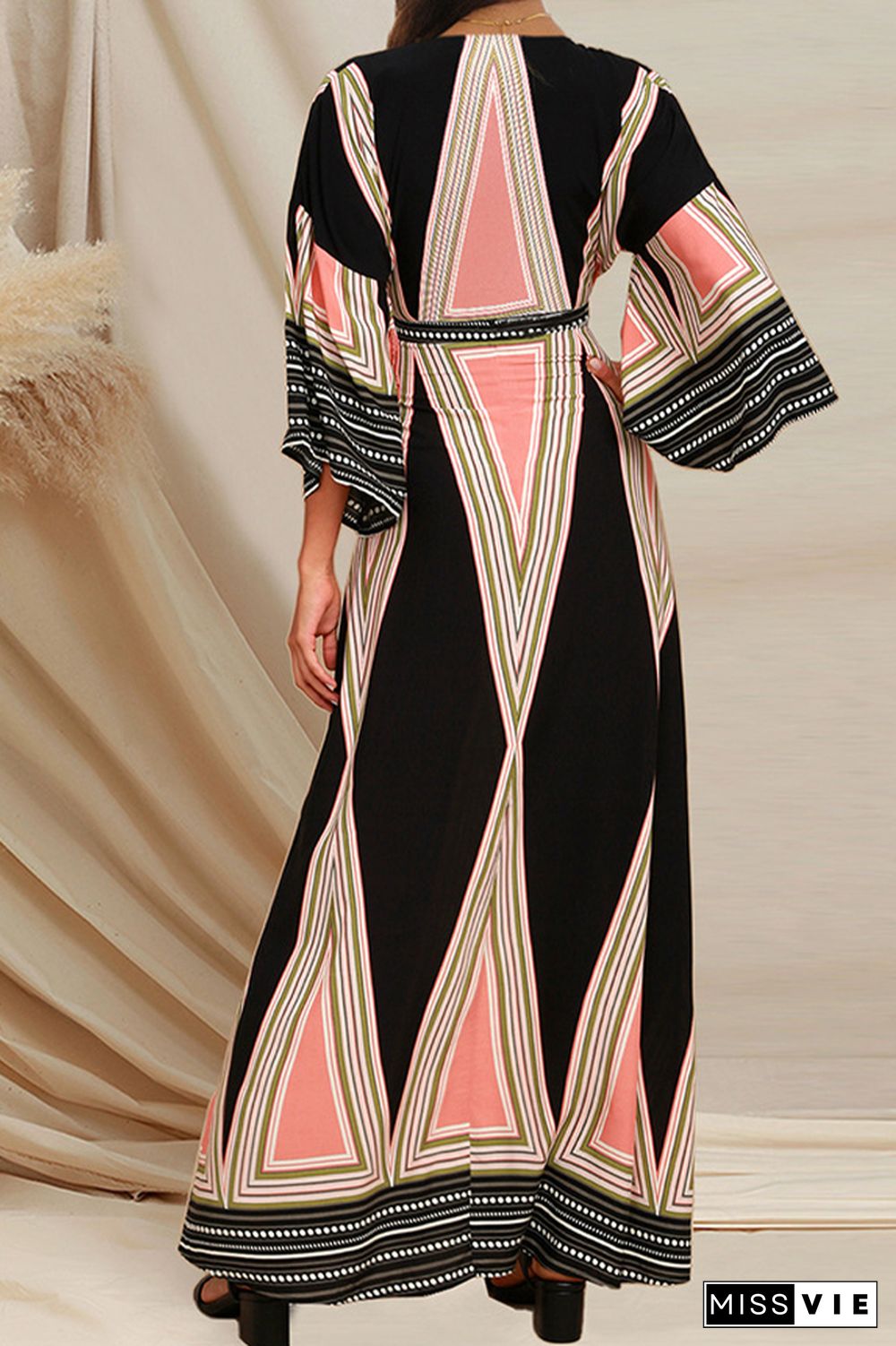 Deep V Neck Geometric Patterns Long Dress Wholesale