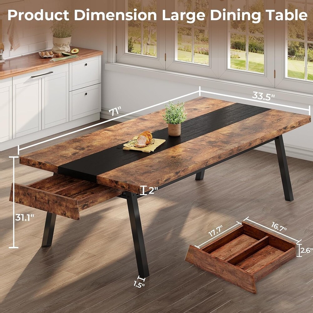 Dining Table 6 8 People Wood Industrial Style Kitchen Table 2 Drawers