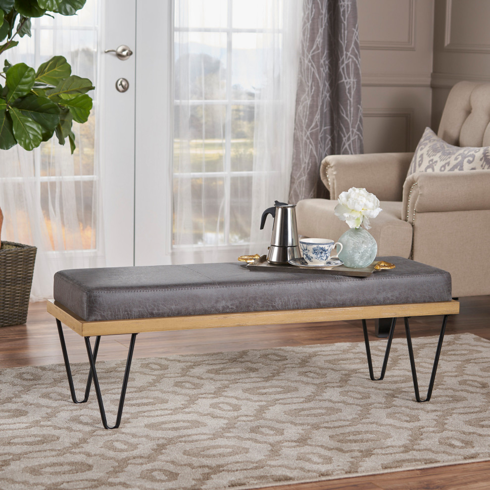 GDF Studio Elaina Industrial Modern Microfiber Bench   Midcentury   Upholstered Benches   by GDFStudio  Houzz