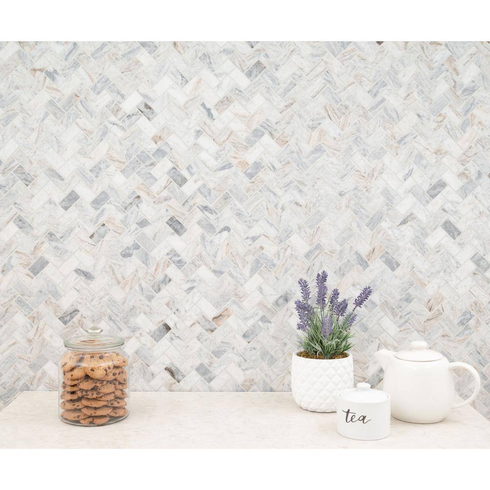 MSI Capri Blue Herringbone 11.63 in. x 11.63 in. x 10mm Honed Mosaic Marble Floor and Wall Tile (0.94 sq. ft.Each) CAPBLU-HBH