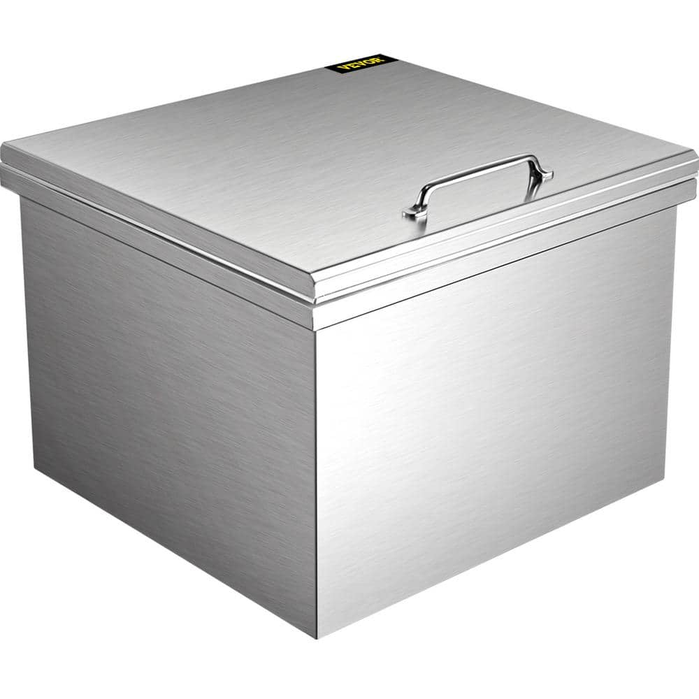 VEVOR 87.2 Qt. Drop in Ice Chest 28 in. x 18 in. x 17 in. Stainless Steel Ice Bin with Hinged Cover for Outdoor Kitchen QRSJ28X18X17XCE1KV0