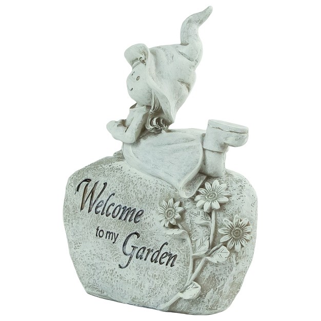 Girl On Rock quot welcome To My Garden quot Outdoor Patio Garden Statue Ivory