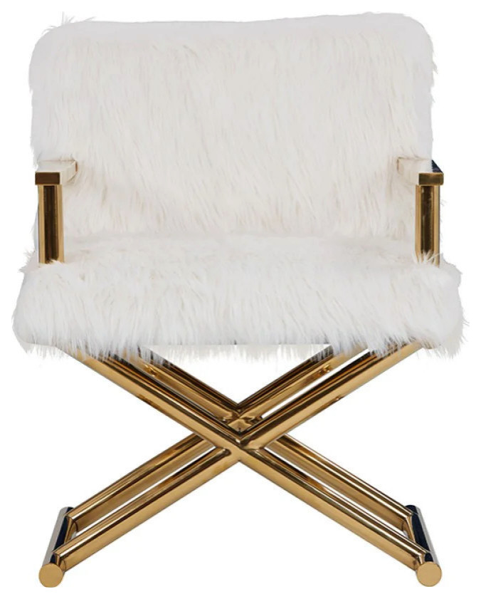 Wade Modern White Faux Fur and Gold Accent Chair   Contemporary   Armchairs And Accent Chairs   by Rustic Home Furniture Deco  Houzz