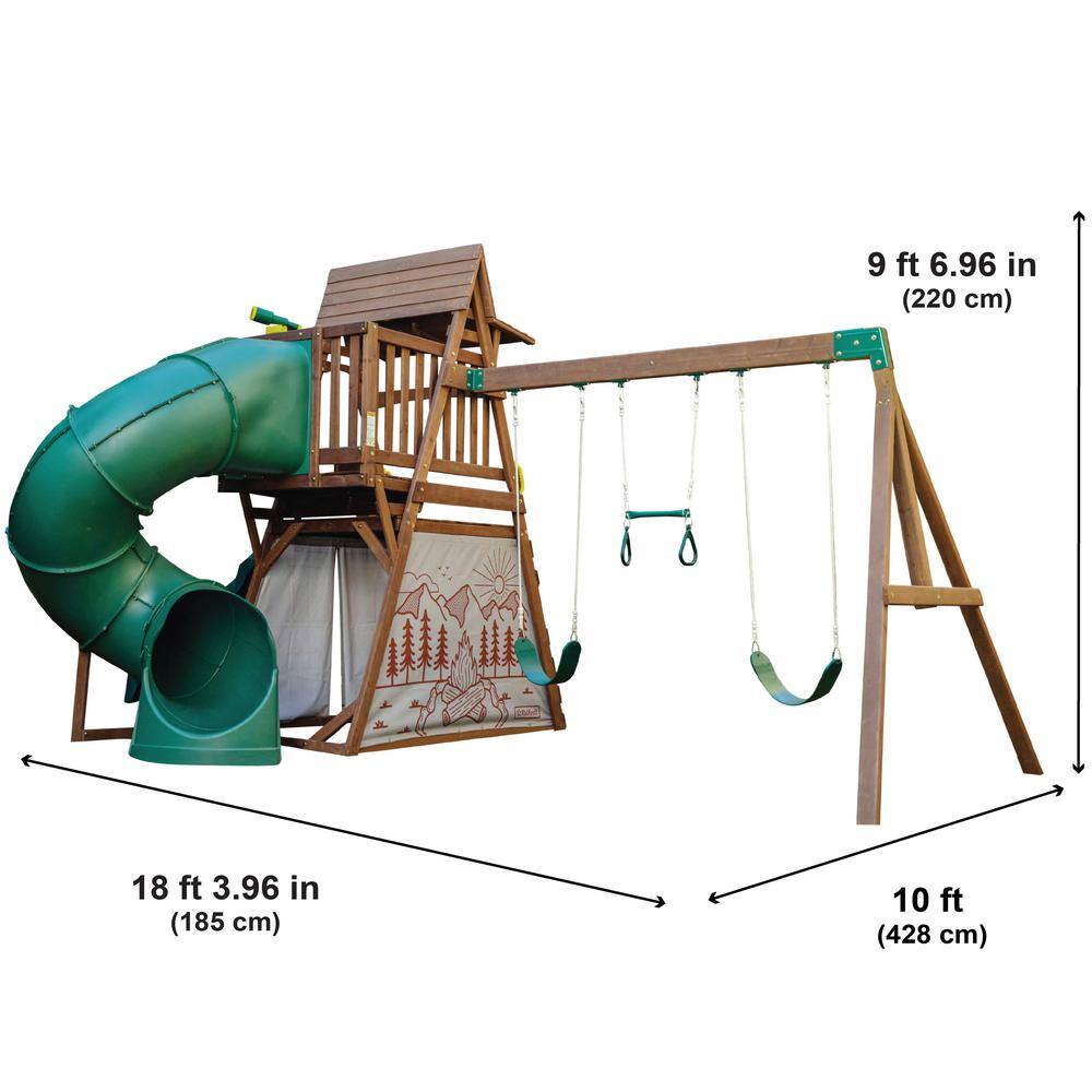 KidKraft Ranger Retreat Wooden Swing SetPlayset with Tent Tube Slide and 3-Swings F29440HD