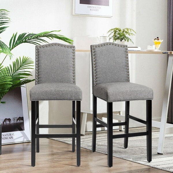 Set of 2 Counter Height Dining Side Barstools with Thick Cushion-Grey - 18 x 21.5 x 45.5 (L x D x H)