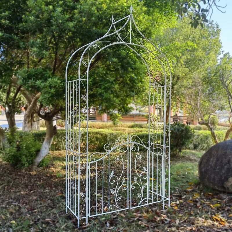 Factory Supply Wire Climbing Plants Metal Wrought Iron Garden Trellis Arch with Door